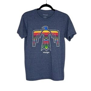 Wrangler Western Multicolor Bird logo blue tee size Small